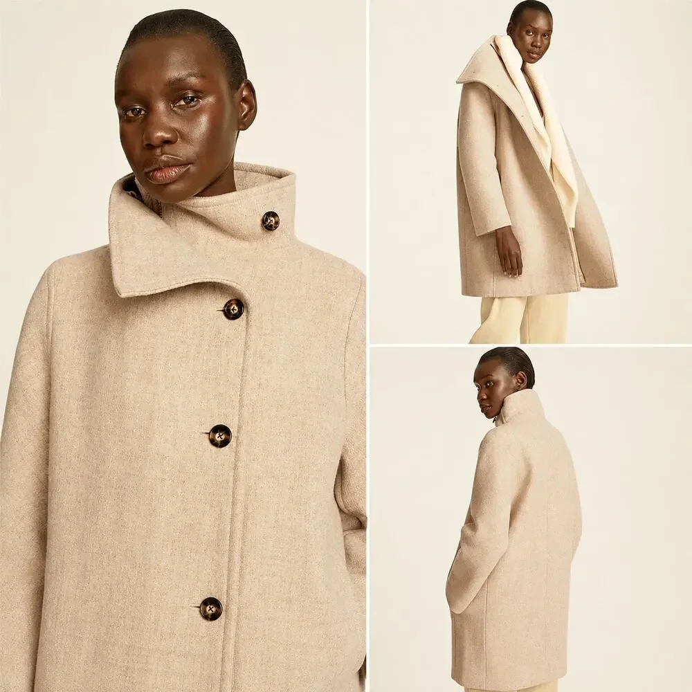 J. Crew Villa Coat in Italian Stadium Cloth Nello Gori Wool Blend Heather Sand - Picture 2 of 16